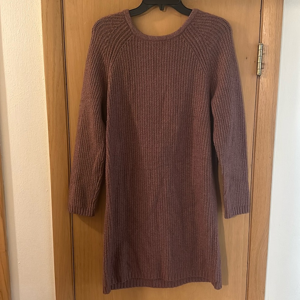 Aerie Women’s Ribbed Low Back Sweater Dress Tunic Mauve Pink Size Large